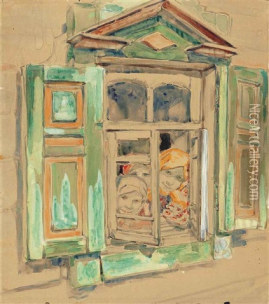 Girls At The Window Oil Painting - Maria Vasilevna Jakunchikova