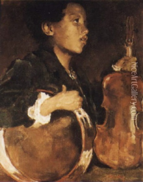 Portrait D'un Jeune Musicien Noir Avec Son Violon Oil Painting - Arthur Navez