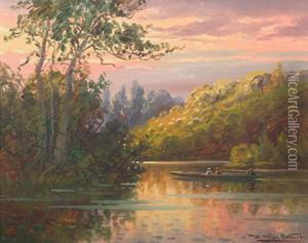 Canoe On A Lake Oil Painting - William Allen Bollard