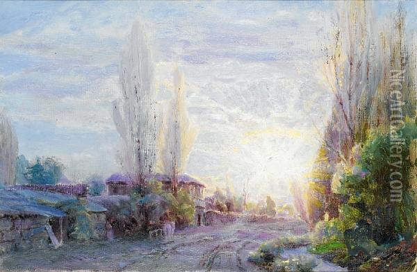 Sunset Near Santiago, Chile Oil Painting - Alfredo H. Helsby