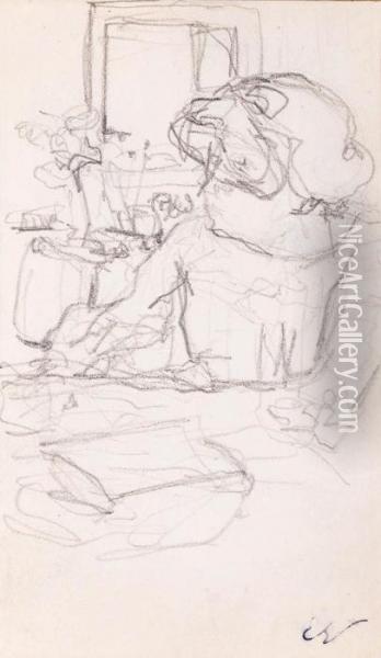 Jeune Femme Assise; And Femme Lisant Oil Painting - Jean-Edouard Vuillard