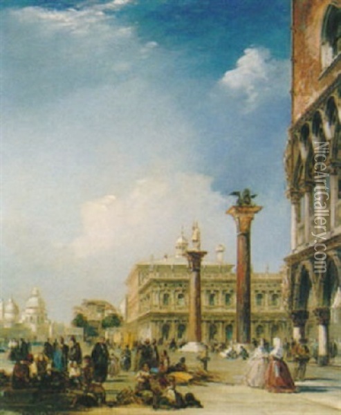 A View Of La Zecca With Palazzo Ducale, Venice Oil Painting - Edward Pritchett
