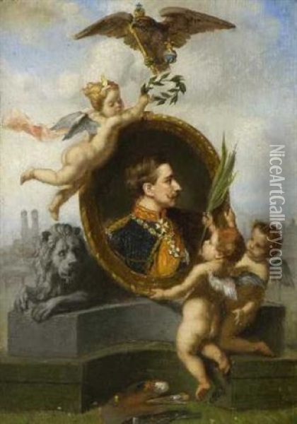 Munchen Huldigt Kaiser Wilhelm Ii Oil Painting - Lucia Mathilde von Gelder