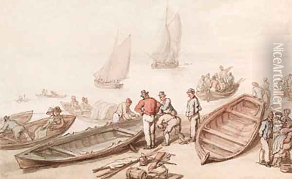 A scene with boats including sailors and other figures Oil Painting - Thomas Rowlandson