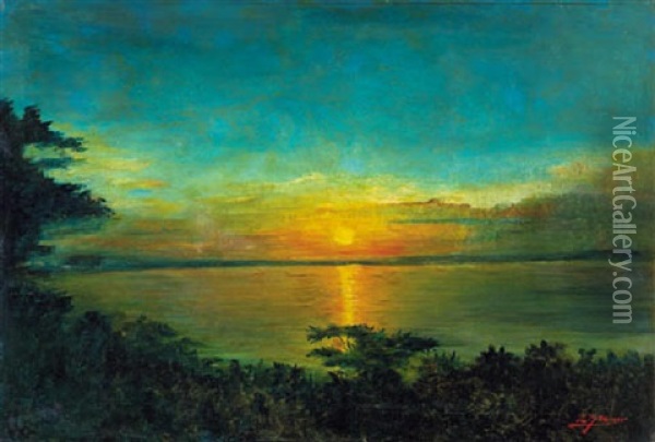 A Moonlit Seascape, Brazil Oil Painting - Luis Graner y Arrufi