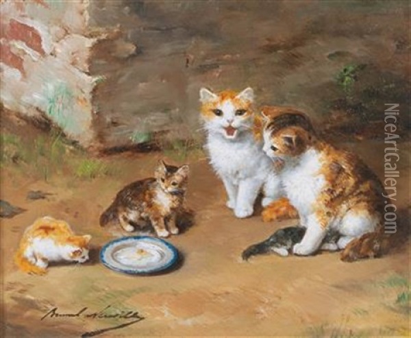 Cat Family Oil Painting - Alfred Arthur Brunel de Neuville