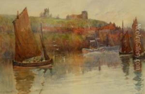 Rouse : Fishing Boats In Whitby Harbour Oil Painting - Frank Rousse