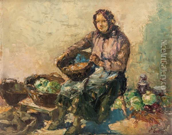The Vegetable Seller Oil Painting - Erno Erb