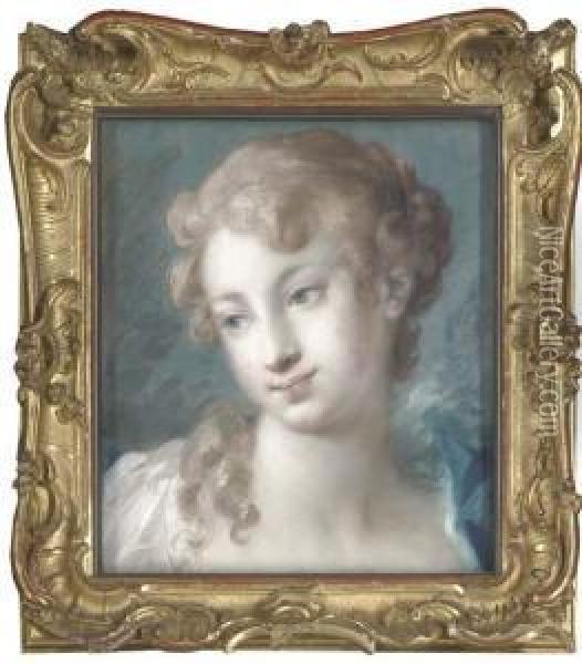 Head Of A Girl Looking Down To The Left Oil Painting - Rosalba Carriera