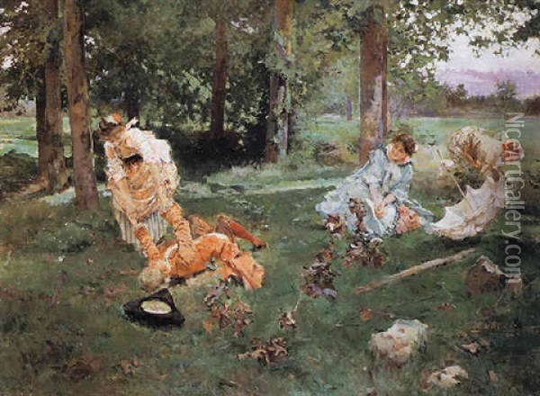 Elegant Figures In A Summer Garden Oil Painting - Emilio Sala Frances