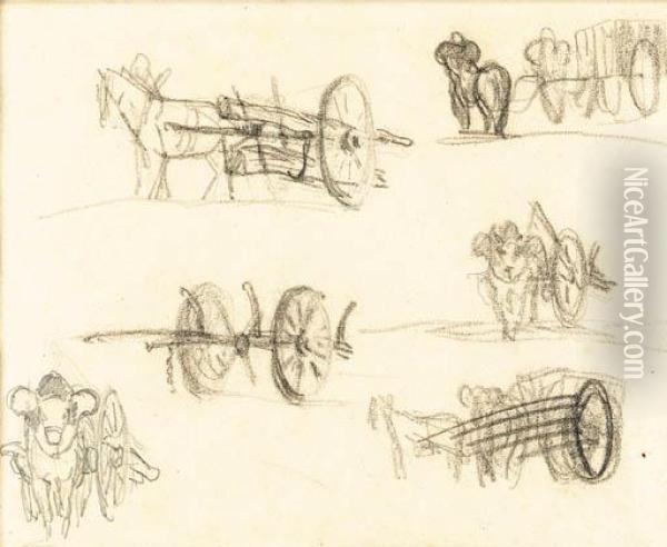 Study Of A Cart And Horses Oil Painting - Narcisse-Virgile D Az De La Pena