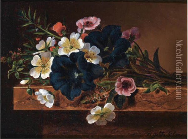 Flowers On A Ledge Oil Painting - Agathe Pilon