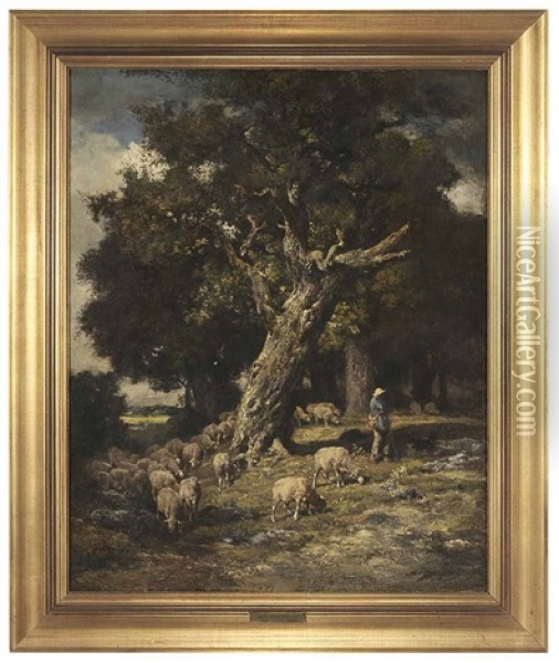Under The Old Oak Oil Painting - Charles Emile Jacque