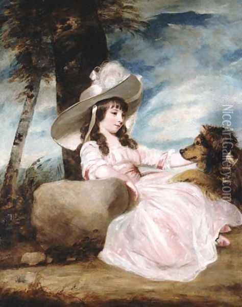 Miss Anna Ward with Her Dog Oil Painting - Sir Joshua Reynolds