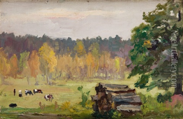 Forest Meadow Oil Painting - Michael Gorstkin-Wywiorski