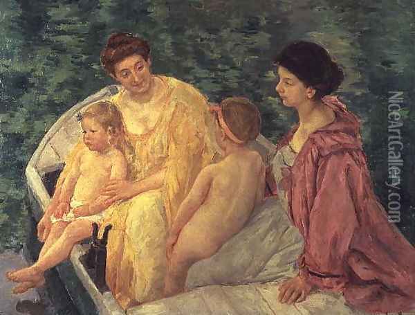 The Swim, or Two Mothers and Their Children on a Boat, 1910 Oil Painting - Mary Cassatt