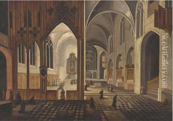 Figures Worshipping In A Cathedral Oil Painting - Peeter, the Elder Neeffs