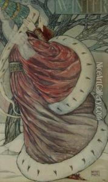 Winter 
 A Mediaeval Lady In Ermine Lined Cloak Oil Painting - Wilson Patten