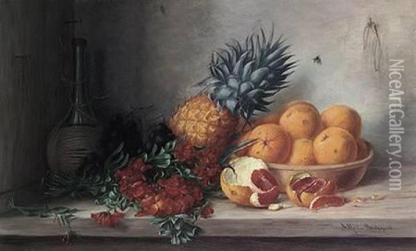 Fruchtestilleben Mit Orangen,
Ananas,
Flox Und Chianti-flasche; Meisterlich Geschildert Oil Painting - Alfrida V. Ludovica Baadsgaard