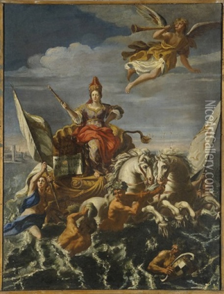 Allegoria Del Trionfo Di Venezia Con Lo Stemma Della Famiglia Dogale Lando Oil Painting - Gaspare Diziani