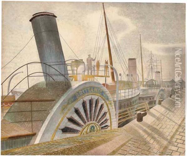 Paddle Steamer, Britannia, Bristol Quay Oil Painting - Eric Ravilious