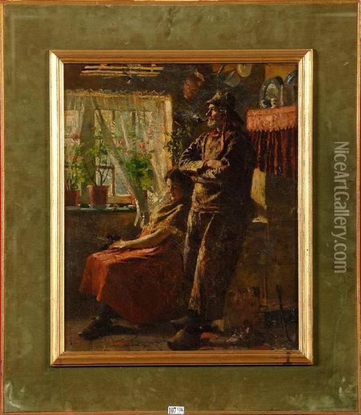 Pecheur Et Son Epouse Dans Un Interieur Oil Painting - Alois Boudry