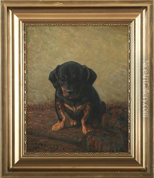 A Puppy Oil Painting - Niels Pedersen Mols
