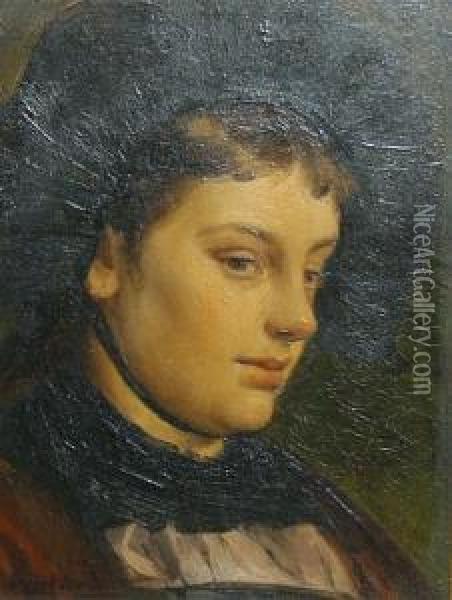 Portrait Of A Girl In Folk Costume Oil Painting - Benjamin I Vautier