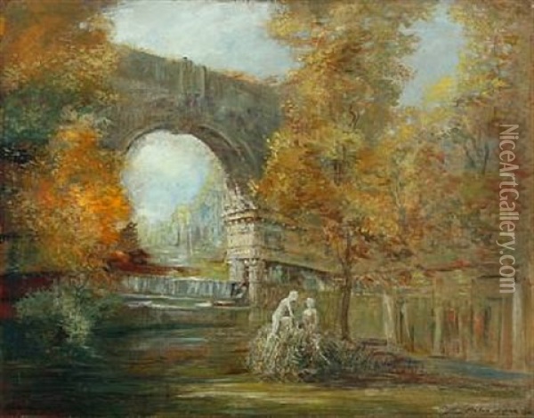 Park Scenery With A Triumphal Arch Oil Painting - Victor Jasper