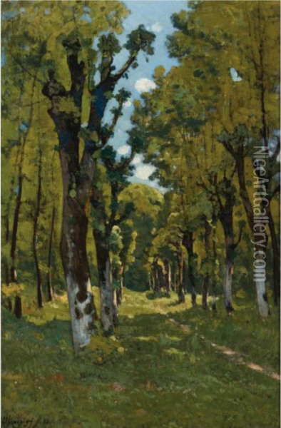Alle Des Tilleuls A Saint Prive, Yonne (sunlit Woodland Path) Oil Painting - Henri-Joseph Harpignies