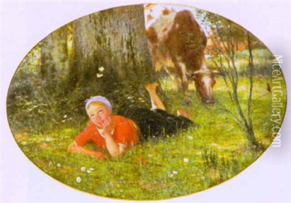 La Petite Vachere Revant Oil Painting - Eugene Joors
