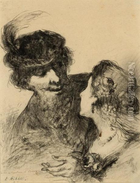 Couple Bourgeois Oil Painting - Theodule Augustine Ribot