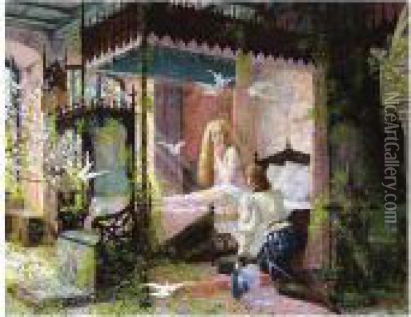 Sleeping Beauty Waking Up Oil Painting - Louis Chalon