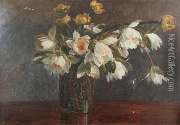 Nenufary - Kwiaty W Wazonie Oil Painting - Emil Lindemann