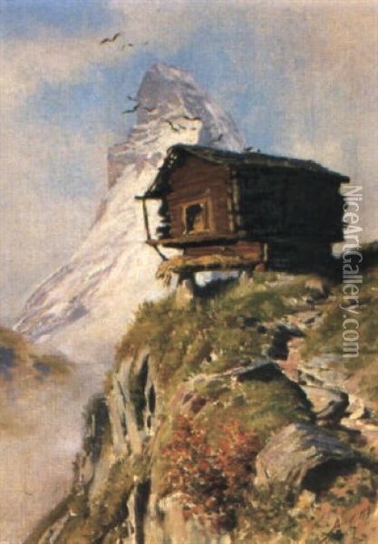 Chalet Vor Dem Matterhorn Oil Painting - Albert Henri John Gos