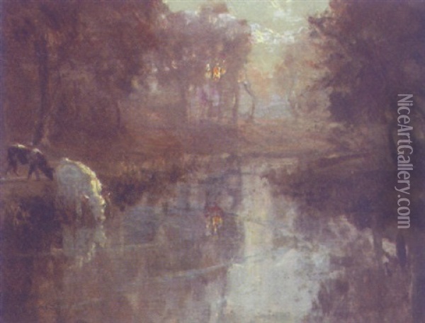The Lagan By Moonlight, Co. Down Oil Painting - James Humbert Craig