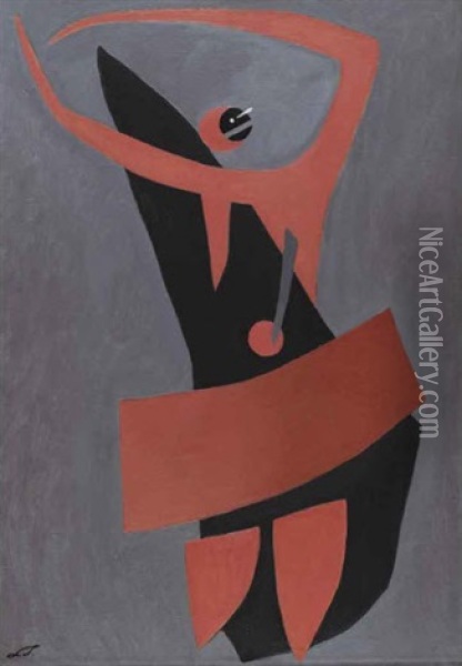 Dancer On Grey Ground Oil Painting - Lajos (Ludwig) Tihanyi