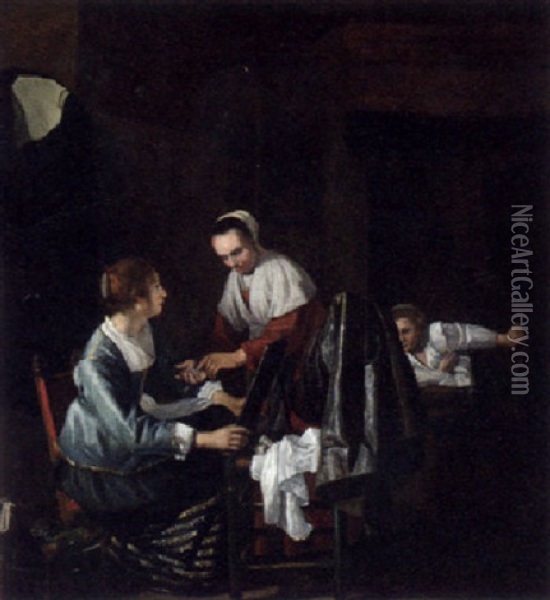 Women In A Bed Chamber Oil Painting - Gabriel Metsu