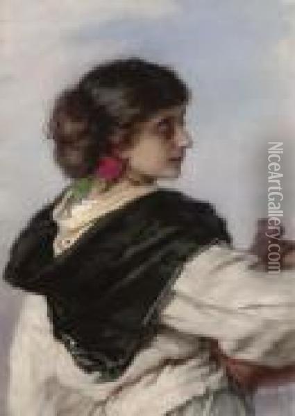 A Young Italian Water Carrier Lost In Thought Oil Painting - Guido Bach