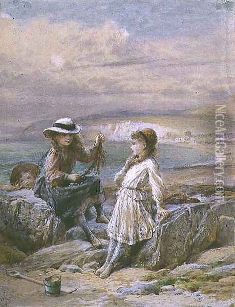 Two Girls and a Boy with Seaweed, 1900 Oil Painting - William Stephen Coleman