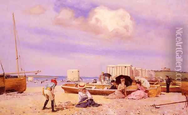Wear Bay Beach, Folkstone Oil Painting - Frank M. Chase