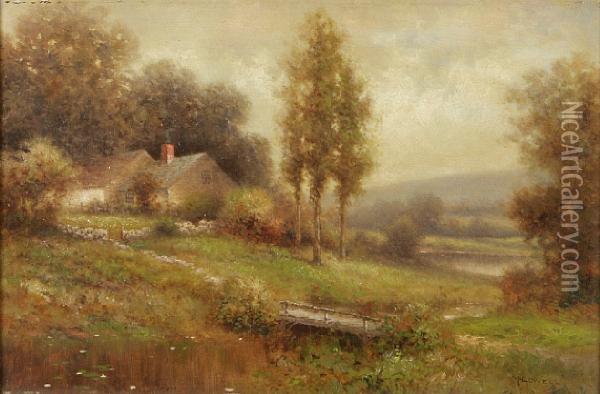 Cottage By A Lake Oil Painting - Milton H. Lowell
