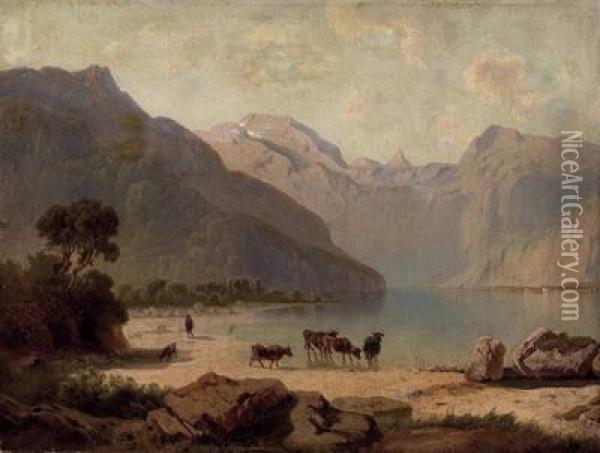 Der Konigsee Oil Painting - Joseph Mayburger