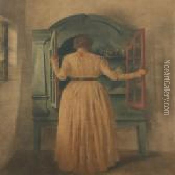 The Blue Cupboard Oil Painting - Peder Vilhelm Ilsted