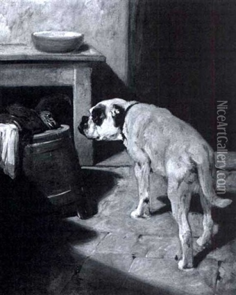The Bulldog And The Puppet Oil Painting - Arthur Heyer