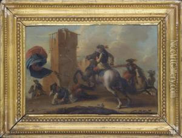 Cavalry Skirmishes Between Turks And Christians Oil Painting - Jan von Huchtenburgh