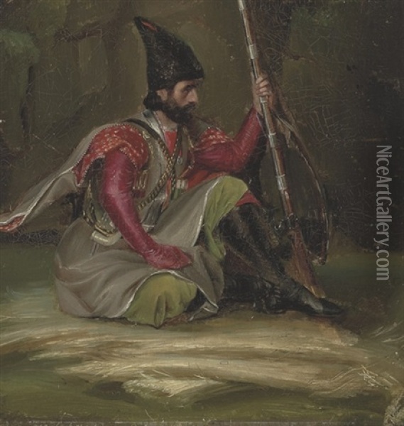 A Kabyle Warrior Oil Painting - Martinus Christian Wesseltoft Rorbye
