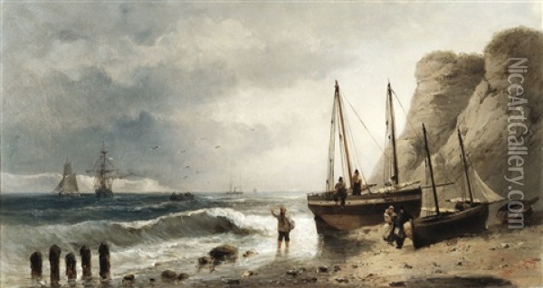 Bateaux De Peche Sur La Plage Oil Painting - Henri Van Wijk