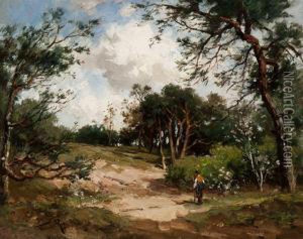 Walker In A Forest Landscape Oil Painting - Willem Cornelis Rip
