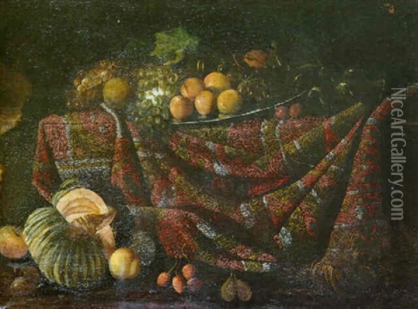 Nature Morte Au Plat De Fruits Et Tapis Oil Painting - Antonio Gianlisi